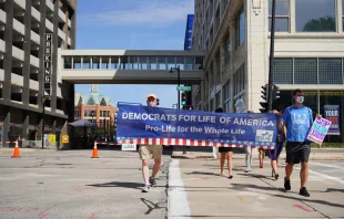 Members of Democrats for Life of America rally outside the Democratic National Convention in Milwaukee in August 2020 Aaron of L.A. Photography/Shutterstock